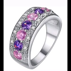 Multi-Color Gemstone Crystal Purple Pink Silver Ri